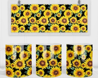 11 & 15 Unzen Sonnenblumen Tasse Sublimation Vorlage - Cricut Tasse Press Sublimation Wrap - Tasse PNG - 300 DPI