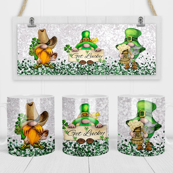 Modèle de tasse à sublimation gnomes de la Saint-Patrick 11 & 15 oz - enveloppe pour sublimation presse Cricut - Mug Design PNG - 300 DPI