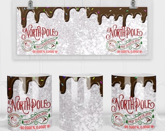 11 & 15 Oz Hot Chocolate North Pole Sublimation Mug Template - Cricut Mug Press Sublimation Wrap - Mug Design PNG - 300 DPI