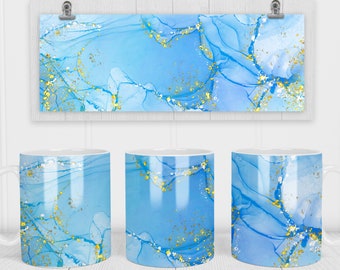 11 & 15 Oz Blue Alcohol Ink Mug Sublimation Template - Cricut Mug Press Sublimation Wrap - Tasse PNG - 300 DPI