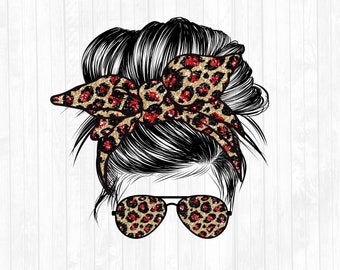 Sublimeringsdesign för röd glitterleopard med knut och hår - solglasögonhårband PNG - Kommersiellt bruk ok - 300 DPI - Lägg till din egen text