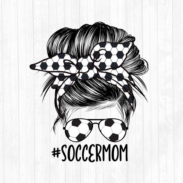 Soccer Mom Messy Bun Hair Sublimation Design - Sunglasses Hairband PNG - Commercial Use Ok - 300 DPI