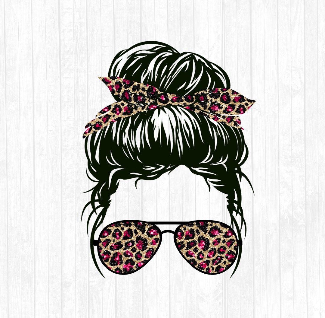 Hot Pink Glitter Leopard Messy Bun Hair Sublimation Design - Etsy