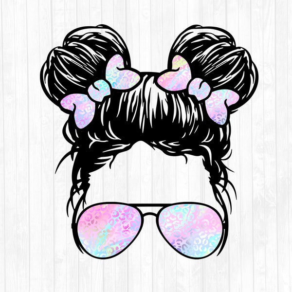 Iridescent Leopard  Kid Life Piggy Buns Hair - Sunglasses Headband PNG Sublimation Design - Digital Download - 300 DPI - Add Your Text/Name