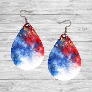 July 4th Earrings PNG - Red White Blue Earrings - Sublimation Design - Earring Design Template  - Digital Download - Teardrop Earring