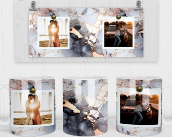 Marmeren fotomok wrap 11 & 15 Oz sublimatie mok sjabloon - Cricut mok pers sublimatie wrap - mok ontwerp PNG - 300 DPI