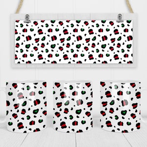11 & 15 Oz Christmas Leopard Print Coffee Mug Sublimation Template - Cricut Mug Press Sublimation Wrap - Mug PNG - 300 DPI