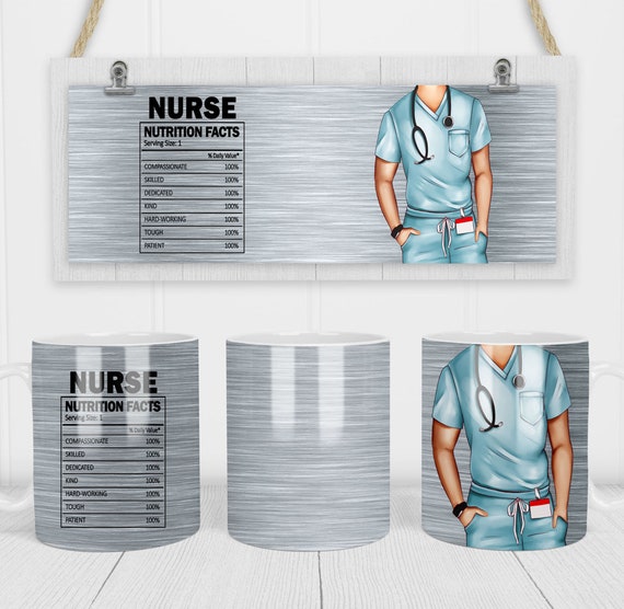 11 & 15 Oz Male Nurse Facts Light Blue Scrubs Coffee Mug Sublimation Template - Cricut Mug Press Sublimation Wrap - Mug PNG - 300 DPI