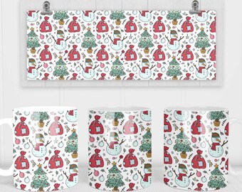 11 & 15 Oz Schneemann Kaffeetasse Sublimation Vorlage - Cricut Mug Press Sublimation Wrap - Tasse Design PNG - 300 DPI