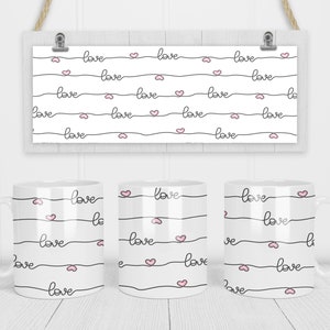 11 & 15 Oz Pink Hearts Love Coffee Mug Sublimation Template - Cricut Mug Press Sublimation Wrap - Mug PNG - 300 DPI