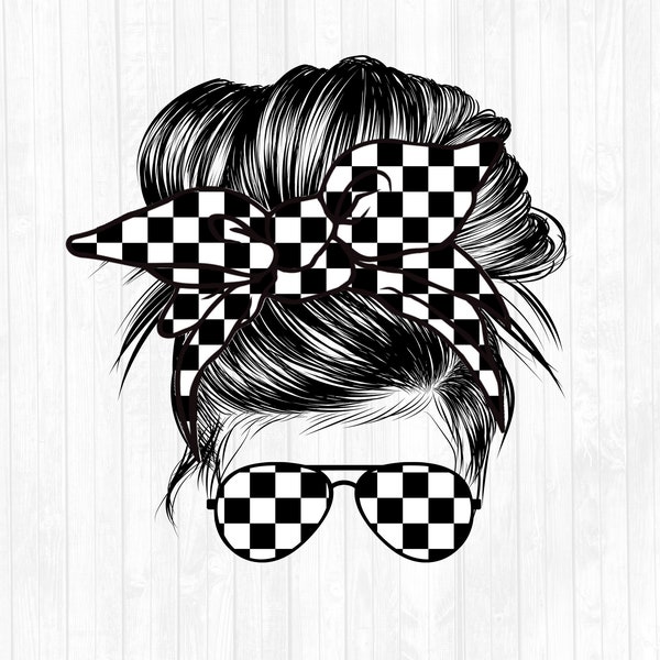 Race Life PNG - Messy Bun Hair Sublimation Design - Sunglasses Hairband PNG - Commercial Use Ok - 300 DPI - Blank