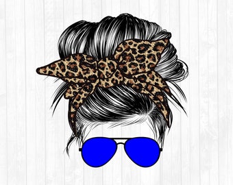 Leopardhårband Blått Glasögon Hårknut Sublimeringsdesign - Leopard Solglasögon Hårband PNG - 300 DPI - Lägg till din text