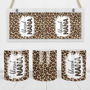 11 & 15 Oz Glitter Leopard Blessed Nana Sublimation Template - Cricut Mug Press Sublimation Wrap - Mug PNG - 300 DPI