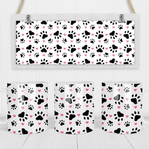 11 & 15 Oz Paw Prints Coffee Mug Sublimation Template - Cricut Mug Press Sublimation Wrap - Mug PNG - 300 DPI