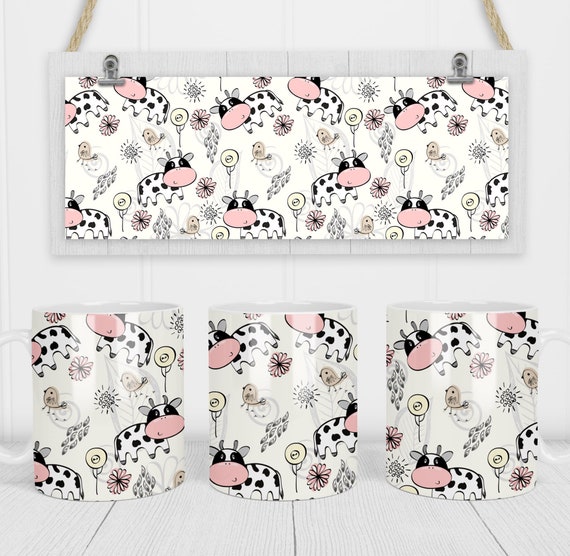 11 & 15 Oz Cow and Flowers Mug Sublimation Template - Cricut Mug Press Sublimation Wrap - Mug PNG - 300 DPI