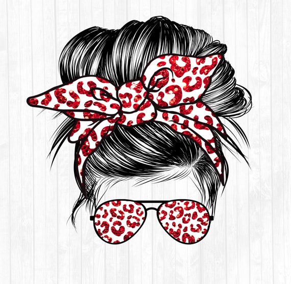 Red Glitter Leopard Messy Bun Hair Sublimation Design | Etsy