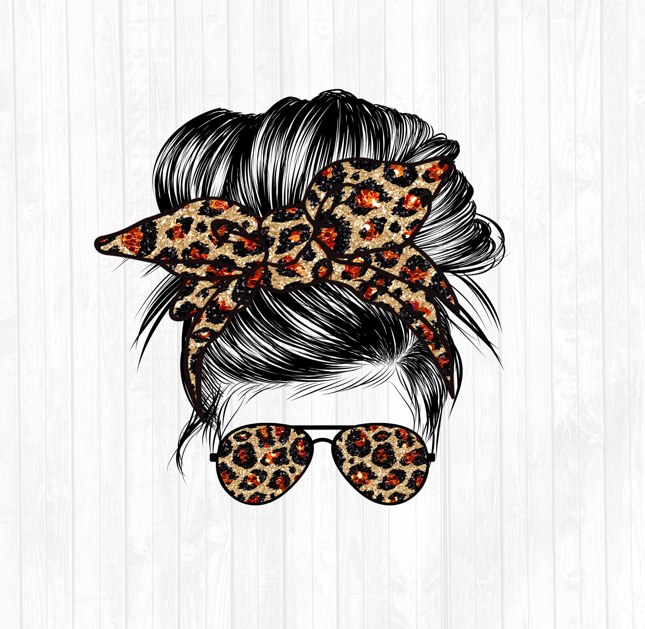 Orange Glitter Leopard Blank Messy Bun Hair Sublimation Design ...