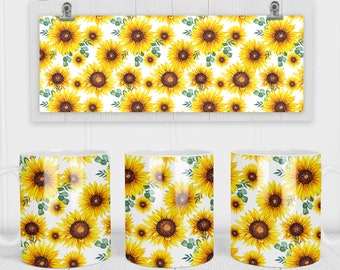 11 & 15 Oz Sonnenblume Florale Sublimation Tassen Schablone - Cricut Mug Press Sublimation Wrap - Mug Design PNG - 300 DPI