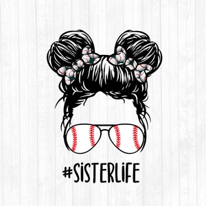 Baseball Sister Life Piggy Buns Hair - Sunglasses Headband PNG Sublimation Design - Digital Download - Commercial Use OK  - 300 DPI