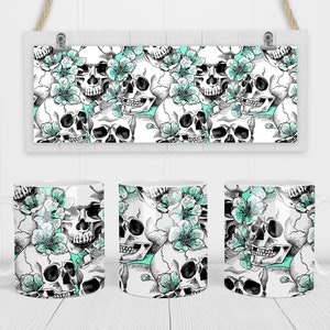 11 & 15 Oz Halloween Green Skulls Coffee Mug Sublimation Template - Cricut Mug Press Sublimation Wrap - Mug PNG - 300 DPI