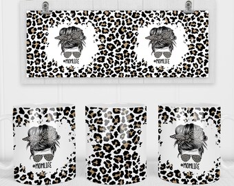 11 & 15 Oz Leopard Mom Life Kaffeebecher Sublimationsvorlage - Cricut Mug Press Sublimation Wrap - Mug PNG - 300 DPI