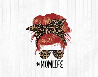 Glitter Leopard Messy Bun Mom Life Erdbeerblondes Haar Sublimationsdesign - Sonnenbrille Haarband PNG - Kommerzielle Nutzung Ok - 300 DPI