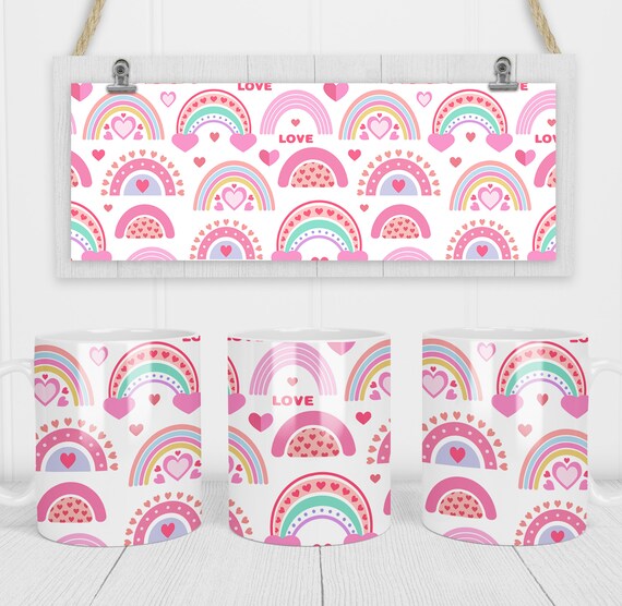 11 & 15 Oz Rainbow Love Mug Sublimation Template - Cricut Mug Press Sublimation Wrap - Mug PNG - 300 DPI