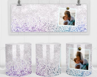 11 & 15 Oz Glitter Bordüre 1 Foto Kaffeetasse Sublimation Vorlage - Cricut Mug Press Sublimation Wrap - Tasse PNG - 300 DPI - Add Your Design