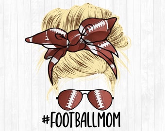 Football Mom Messy Bun Blonde Cheveux Sublimation Design - Lunettes de soleil Bandeau PNG - Usage commercial Ok - 300 DPI