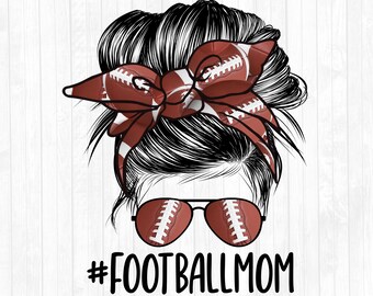 Football Mom Messy Bun Hair Sublimation Design - Sunglasses Hairband PNG - Commercial Use Ok - 300 DPI