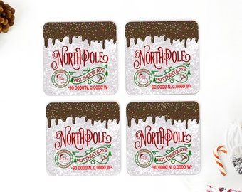 Nordpol Heiße Schokolade Weihnachten Quadrat Untersetzer Sublimation Design - 300 DPI - Digitaler Download