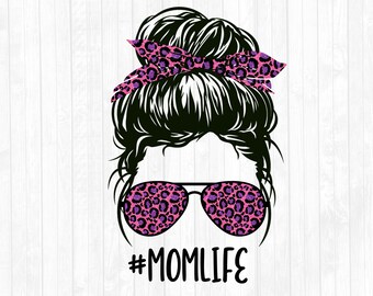 Pink und Lila Glitzer Leopard Messy Bun Haarsublimation Design - Sonnenbrille Haarband PNG - Kommerzielle Nutzung Ok - 300 DPI - Blanko
