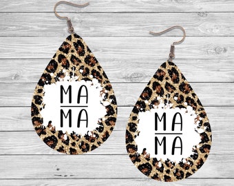 Glitter Leopard Mama Earring PNG - Sublimation Design - Earring Design Template PNG - Instant Digital Download - Teardrop Earring