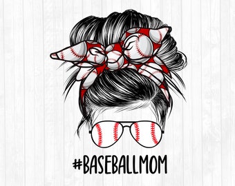 Baseball Mom Messy Bun Hair Sublimation Design - Sunglasses Hairband PNG - Commercial Use Ok - 300 DPI