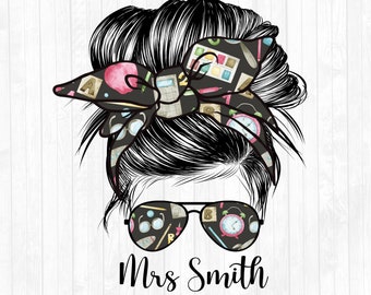 Teacher Life Messy Bun Haar Sublimation Design - Sonnenbrillen Haarband PNG - Kommerzielle Nutzung Ok - 300 DPI