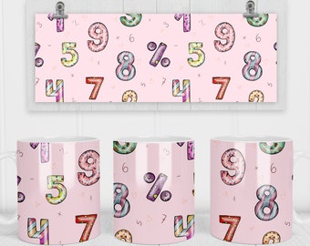 11 オンスと 15 オンスの数字マグ昇華テンプレート - Cricut マグプレス昇華ラップ - マグ PNG - 300 DPI