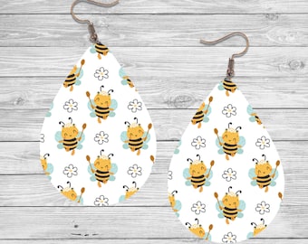 Bienen-Ohrring PNG – Sublimationsdesign – Ohrring-Design-Vorlage PNG – sofortiger digitaler Download – Tropfen-Ohrring