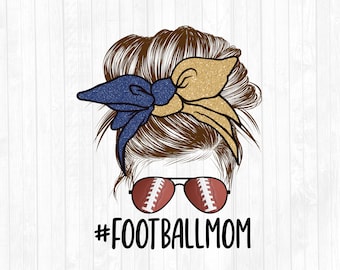 Football Mom Navy Blau und Gold Glitzer Messy Bun Haar Sublimation Design - Sonnenbrillen Haarband PNG - Kommerzielle Nutzung Ok - 300 DPI