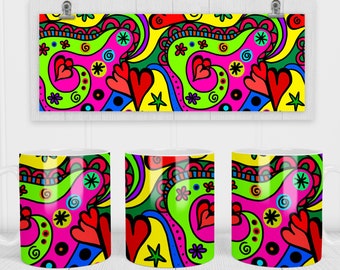 11 & 15 Oz Crazy Handgezeichnete Doodle Kaffeetasse Sublimationsvorlage - Cricut Mug Press Sublimation Wrap - Mug PNG - 300 DPI