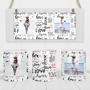 11 & 15 Oz Love You Valentines Hearts Photo Coffee Mug Sublimation Template - Cricut Mug Press Sublimation Wrap - Mug PNG - 300 DPI