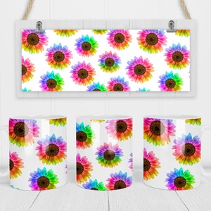 11 & 15 Oz Rainbow Sunflowers Floral Sublimation Mug Template - Cricut Mug Press Sublimation Wrap - Mug Design PNG - 300 DPI