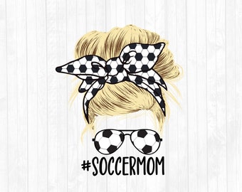 Fussball Mom Messy Bun Blonde Haarsublimation Design - Sonnenbrille Haarband PNG - Kommerzielle Nutzung Ok - 300 DPI