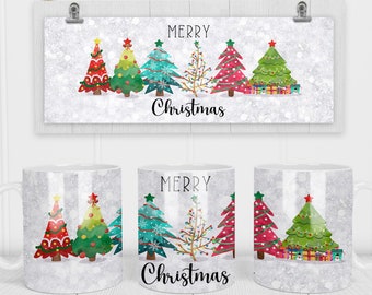 11 & 15 Unzen Weihnachtsbäume Sublimation Becher Vorlage - Cricut Becher Press Sublimation Wrap - Becher Design PNG - 300 DPI