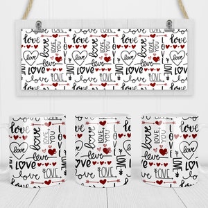 11 & 15 Oz Love You Valentines Hearts Coffee Mug Sublimation Template - Cricut Mug Press Sublimation Wrap - Mug PNG - 300 DPI