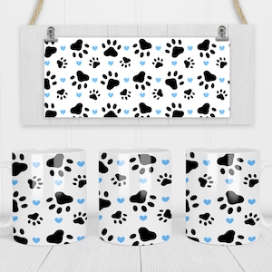 Blue Paw Prints Mug Wrap 11 & 15 Oz Sublimation Mug Template - Cricut Mug Press Sublimation Wrap - Mug Design PNG - 300 DPI