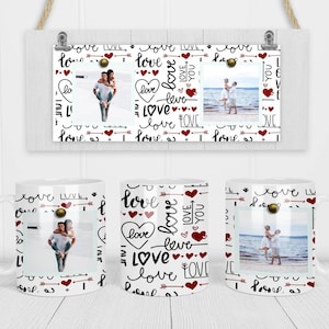 11 i 15 uncji Love You Valentines Hearts Photo Coffee Mug Szablon do sublimacji - Cricut Mug Press Sublimation Wrap - Kubek PNG - 300 DPI