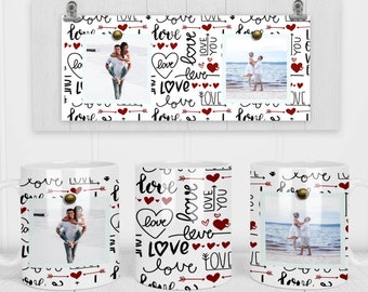 11 & 15 Oz Love You Valentines Hearts Photo Coffee Mug Sublimation Template - Cricut Mug Press Sublimation Wrap - Mug PNG - 300 DPI