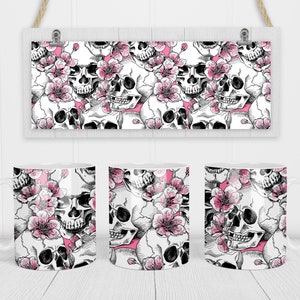 11 & 15 Oz Halloween Pink skulls Mug Sublimation Template - Cricut Mug Press Sublimation Wrap - Mug PNG - 300 DPI