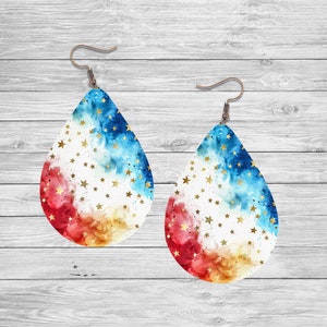 July 4th Earrings PNG - Red White Blue Earrings - Sublimation Design - Earring Design Template  - Digital Download - Teardrop Earring