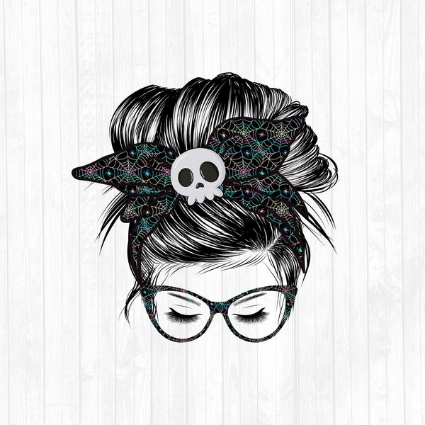 Halloween Rainbow Spiderweb Messy Bun Hair Sublimation Design - Sunglasses Hairband PNG - Messy Bun Waterslide- 300 DPI - Add Text